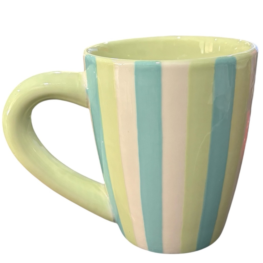 Starbucks Barista Green Blue And White Striped Thick Handle Coffee Tea Cup Mug